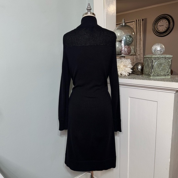 Ralph Lauren Rack Stitch Mockneck Sweater Dress Black Cotton Size Medium - Picture 7 of 12